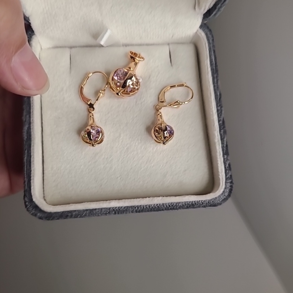 SYOUJYO Natural Zircon Long Earrings and Pendant 585 5 stone